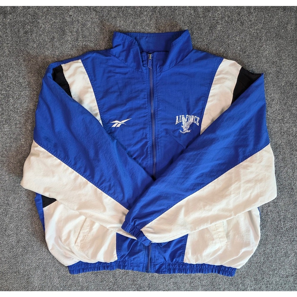 Vintage 90s Air Force Windbreaker Jacket Mens XXL Reebok Blue Colorblock Zip